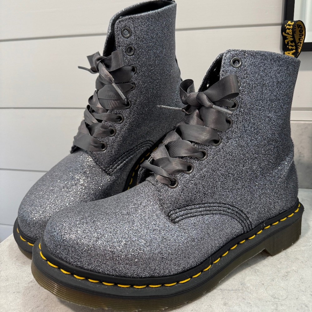 Dr. Martens 1460 Pascal Fine Pewter Glitter Boots in Women's Size 8